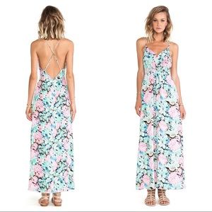 YUMI KIM long dress 100% silk peony sexy back XS